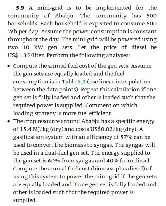 5.9 A mini-grid is to be implemented for the community of Ababju. The community has 500 households. Each household is expecte