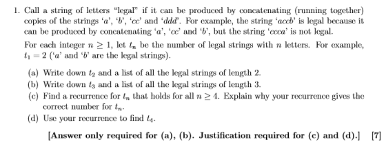 1. Call a string of lettes ega if i can be produced by concatenating (running together) copies of the strings a, b,c and