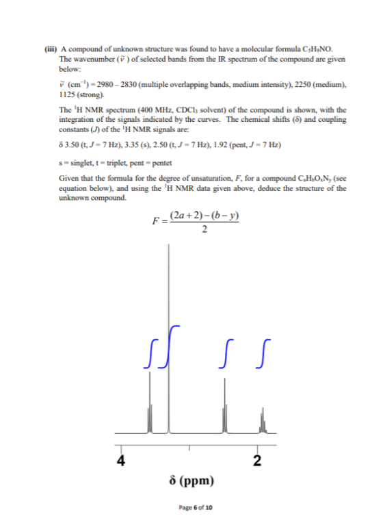 (iii) A compound of unknown structure was found to have a molecular formula CHNO. The wavenumber () of selected bands from th