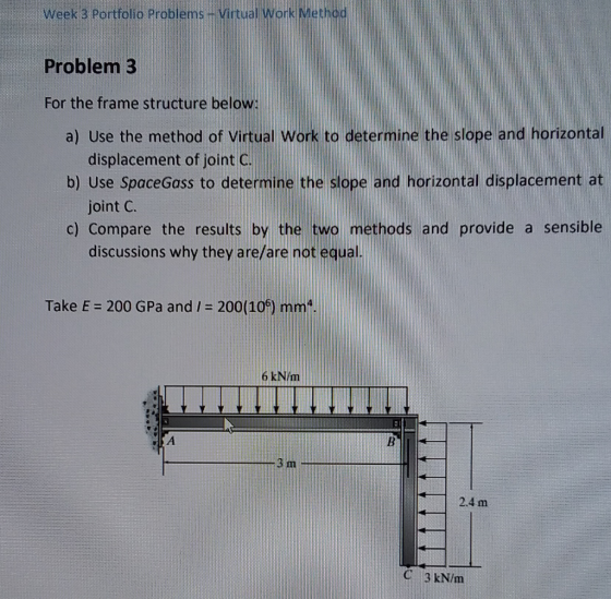 Portalio Problems-Virtal Work M ork Method Problem 3 For the frame structure below: a) Use the method of Virtual Work to dete