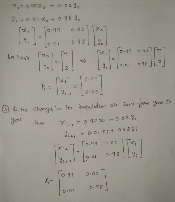 X,0.9900.02yo + 9, =0.01X0+ 0.98 0 C 0.99 O.02 0.98 N-NI-CHN 0.99 7 O02 ue have 1 2 D.98 2 6.97 2.03 deom yeae to Same ale (t
