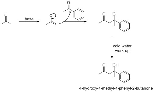 base cold water work-up о он 4-hydroxy-4-methyl-4-phenyl-2-butanone