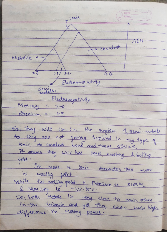 DATE PAGE onie AEN MMetallic 40 n ainty ElectHon Seru Aetals Eleatranya tiy Mencuy 2-0 Rhenium S thay wi lie in the Seni-meta