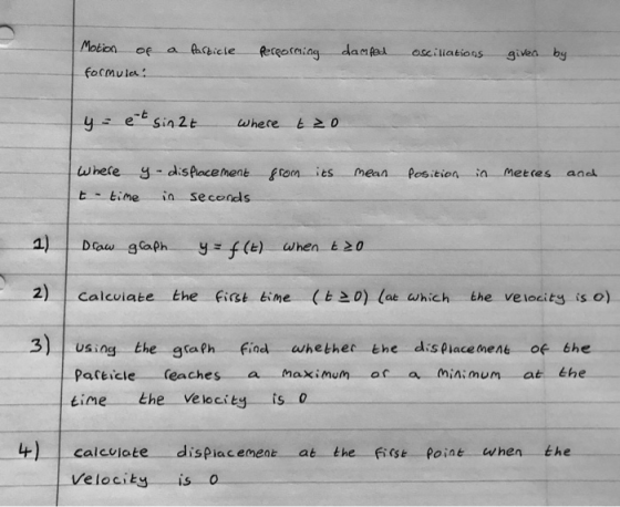 givea focmule Where g- dsAace hene from ies mean p ositioa in meeres ane t time i seconds 2) calcviate the Fict tine (0) (ae