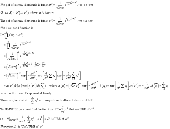 The pdf of normal d stributio i s f(x,μ, σ )- Given Xi ~ N(μ,d) where μ is known The pdf of normal distributio is f(x,H,σ)- T