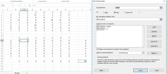 Solver Parameters Get External Data Sort & Filter 120 Set Objective: OMax ⓔMin。Yalue Of: By Changing Variable Cells: SBS12:SH