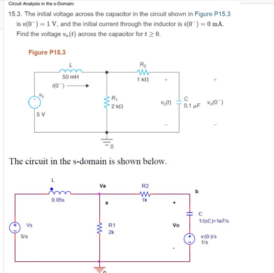 Circuit Analysis in the s-Domain 15.3. The initial voltage across the capacitor in the circuit shown in Figure P15.3 is v(0)