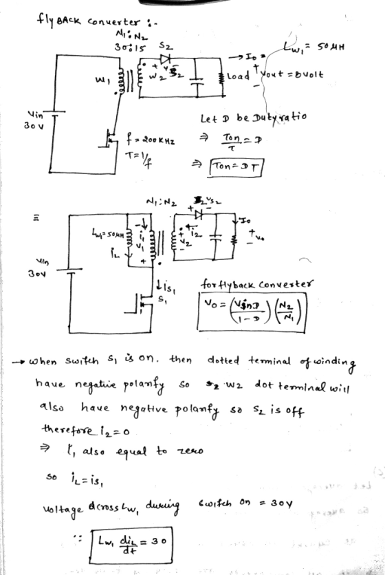 +ly BACK Conuerter i. AN S2 HhoS 301S Load Yout -bvolt utyra tio Let D be Vin Ton doo KHz Ton 3T Ls. NN2 in for fyback Conve