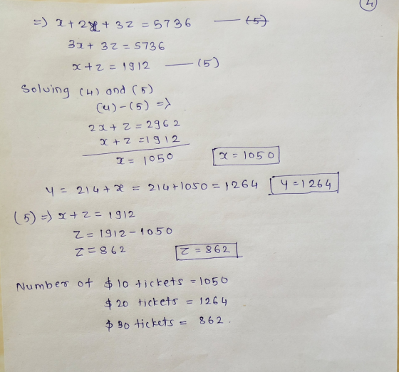 and (5) 1912-1050 862 て=862 Numbe o t cets 5 o 20 tickets =12CLj φ30 tickets = 8 6 2
