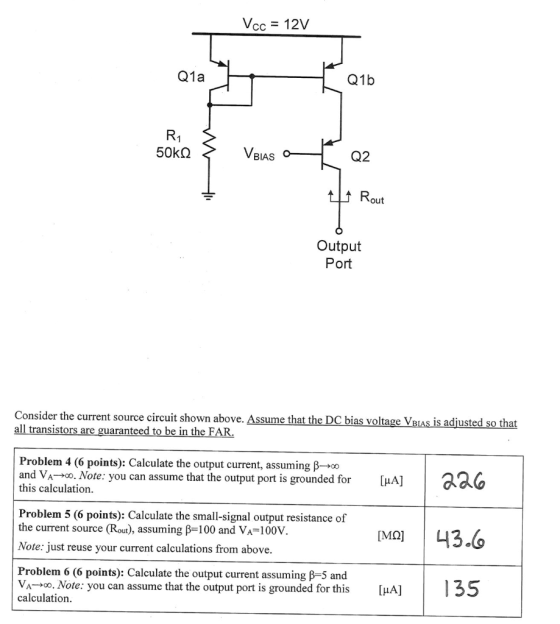 Vcc 12V Q1a Q1b VBIAS Q2 out Output Port Consider the current source circuit shown above. Assume that the DC bias voltage VBI