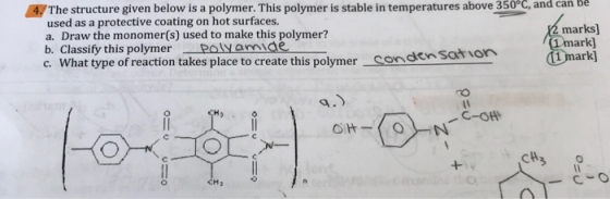 4/ The structure given below is a polymer. This polymer is stable in temperatures above 350°C, and can be used as a protectiv
