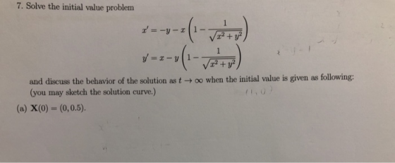 7. Solve the initial value problem --( y = -1 00 when the initial value is given as following: and discuss the behavior of th