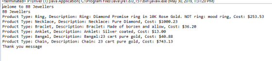 «terminated> IDriver (1) Java A lication] C:\Program Files Ja ayre180 וכ bin ava exe May 2019, T3 :20 PM) elome to BB Jewelle