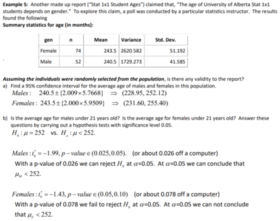 Example 5: Another made up report (Stat 1x1 Student Ages) claimed that, The age of University of Alberta Stat 1x1 students