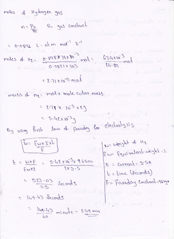 &Mydrogen gas moles Rgas Canstant nPu L at m mol Tb89.0 moles dH2- o99815xJ0 mol- 24.81 O.0821x 303 2-71x1mo mass d m, z molx