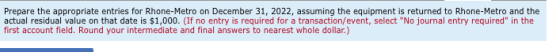 Prepare the appropriate entries for Rhone-Metro on December 31, 2022, assuming the equipment is returned to Rhone-Metro and t