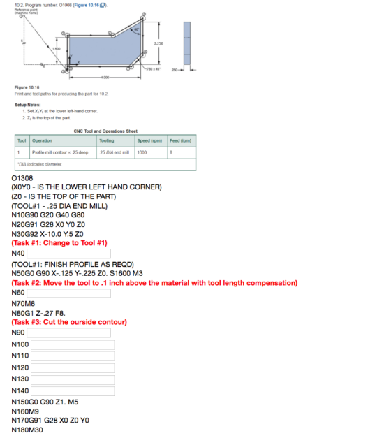10.2. Program number. 01008 (Figure 10.16D) Reference point machine home) 60 2.250 1.500 50 x45 Figure 10.16 Print and tool