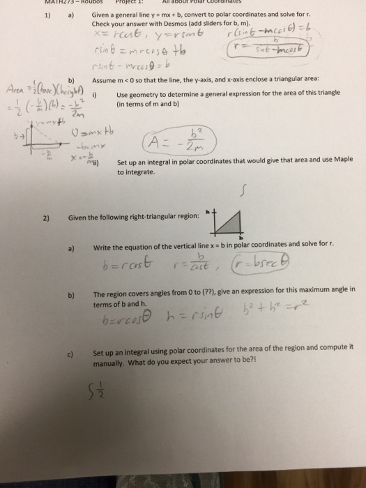 MAT All about Given a general line y mx + b, convert to polar coordinates and solve for r. Check your answer with Desmos (add