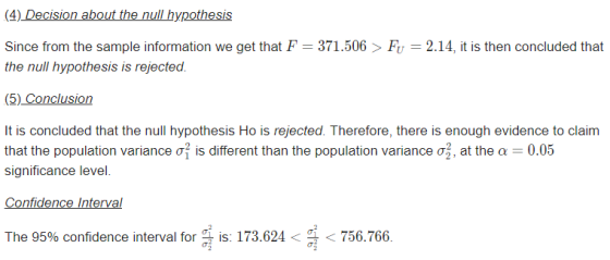 (4) Decision about the null hypothesis Since from the sample information we get that F 371.506>Fu -2.14, it is then concluded