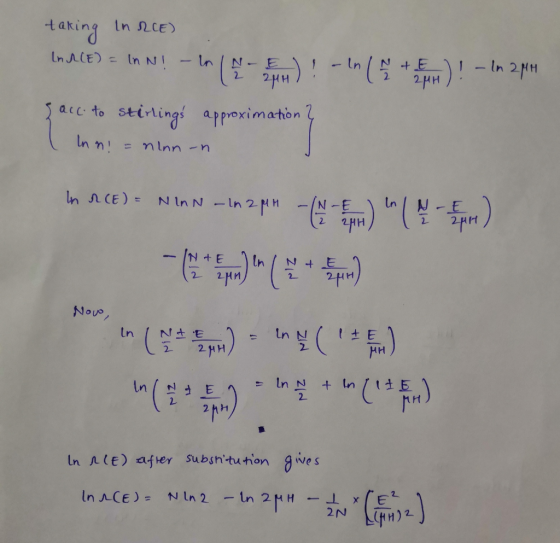 taking In nCE) -In 2NH In NI In Ln ACE) 2 2 ac to stirlings approximaton In n nlnn -n In nCE) N In N -In2M N+E 2HM 2 2 2 Now
