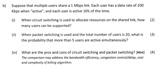Suppose that multiple users share a 1 Mbps link. Each user has a data rate of 200 b) kbps when active, and each user is act