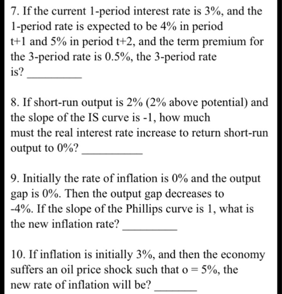 7. If the current 1-period interest rate is 3%, and the 1-period rate is expected to be 4% in period tti and 5% in period t+2