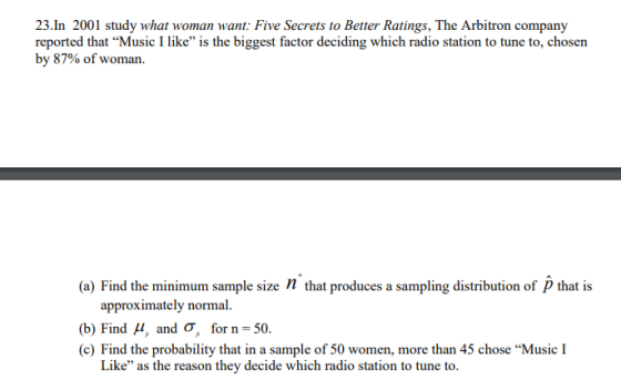 23.In 2001 study what woman want: Five Secrets to Better Ratings, The Arbitron company reported that Music I like is the bi