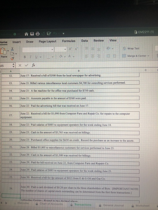 EM2211 (1) lome Insert Draw Page Layout Formulas Data Review View eB Wrap Text Merge & Center v Paste 12 une 17: Rececived a