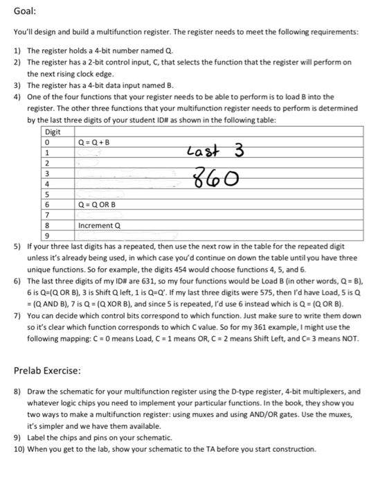 Goal Youll design and build a multifunction register. The register needs to meet the following requirements: 1) The register
