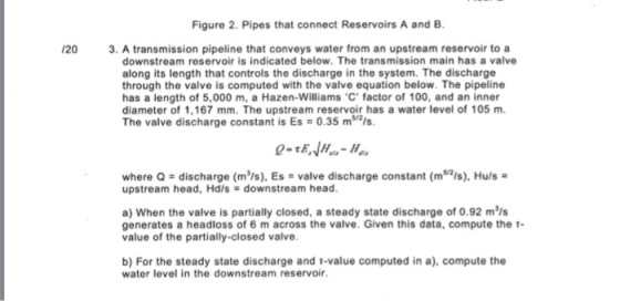Figure 2. Pipes that connect Reservoirs A and B. /20 3. A transmission pipeline that conveys water from an upstream reservoir