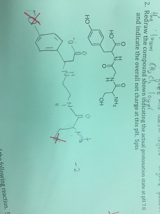 2. R edraw the compound shown indicating the actual protonation state at pH 7.0 and indicate the overall net charge at this p