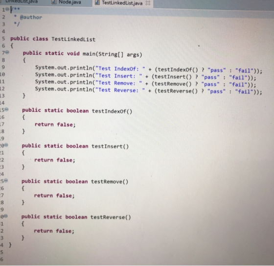 Node.java TestLinkedList.java 1ep. eauthor 3 * 2 * 4 5 public class TestLinkedList 6 f 7e public static void main(String [ ]