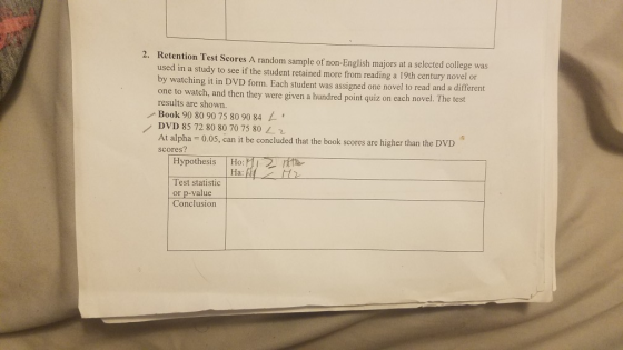 2. Retention Test Scores A random sample of non-English majors at a selected college was used in a study to see if the studen