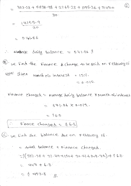383 28t 63898 t 22 68.28 + 1195-36 T7u0 30 131ら5.9 ら.86 AVahege da balcnce 531.86 on Febuay 15 e Fina the Fincnce charae to l