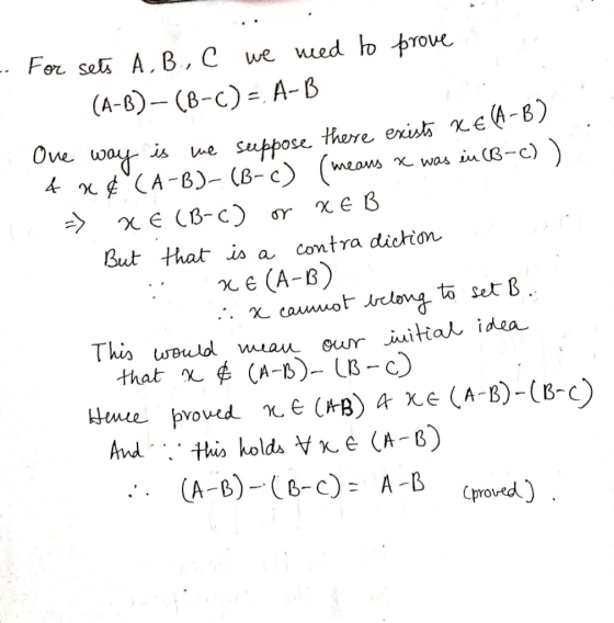 For sels A. B,C we wed o OVe (A-6)-(8-c)- A-B wo we su^posc. But that is a contra diction e (A-B ..· X.cawm40F Wwre VO (A-B)