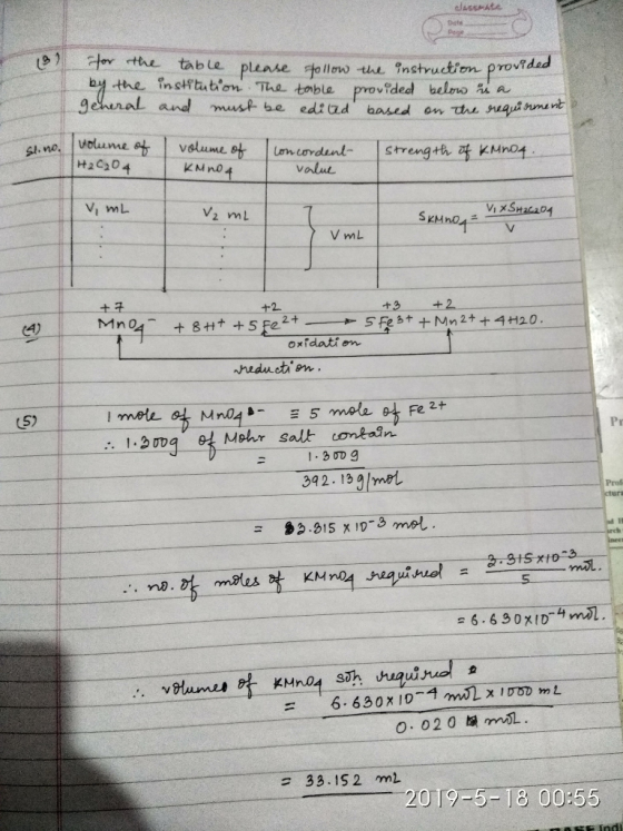 table plense tollow the Instructiem provi on Tha. tomble provid H2C20 4 valut Vi mL ½ml V ml + 2 +3 ナ2 CA) oxidatsen t5) Pr M