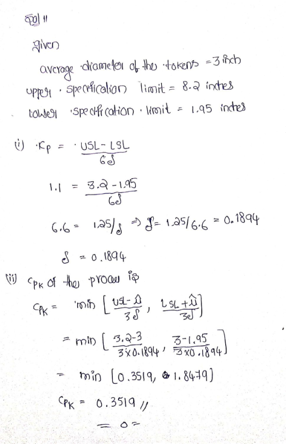 Fiven average alammele of tho token 3 fch uppS Specficalion Timit = 8-2 indtes towleSpec calion tmit C gapu Gb USL- LSL 3.a-