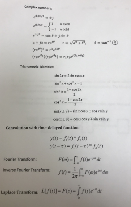 Complex numbers: - R034 1 n even (reje) rkejke Trignometric Identities sin 2x=2sinxcosx sin2 x+cos2 x = 1 in 1-cos 2 cos2x=1