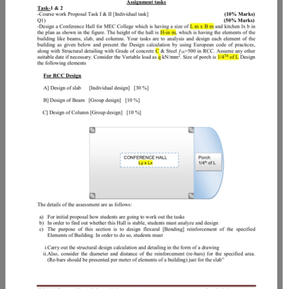 Task-1 & 2 Course work Proposal Task I & IIividual task] (10% Marks) (50% Marks) Design a Conference Hall for MEC College whi