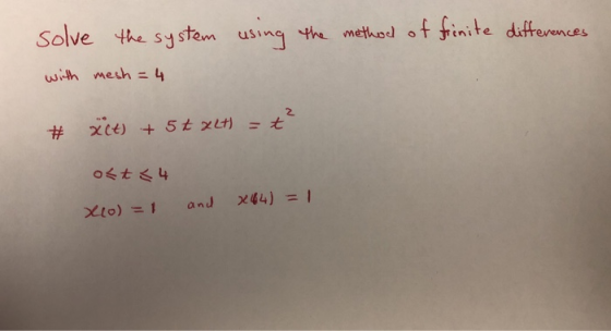 Solve the systn sing emehd ot finite difemues evences sSTem