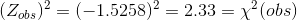 (Zobs )2 = (-1.5258)2ー2.33-)-(obs)