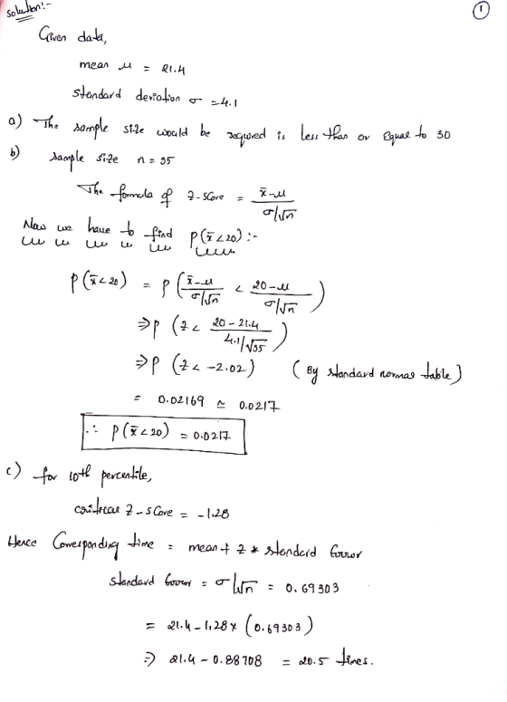 So lu n! CGven daka, mean u a) he ample Janple sile oald be ^qed b) n 55 2- SCore 20-Ju 20 21.4 p (2-2.02) Byandard nomas 0.D
