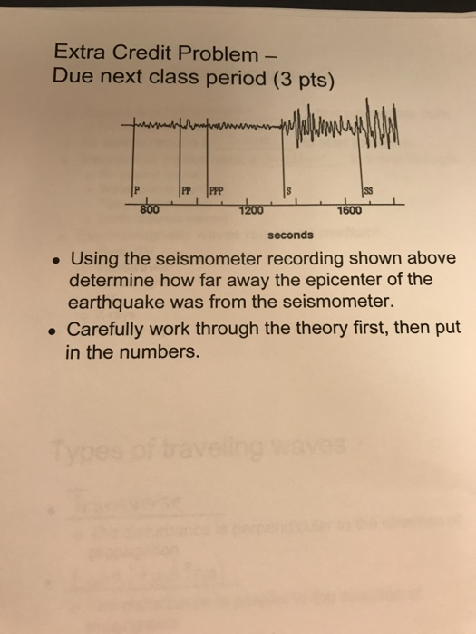 Extra Credit Problem Due next class period (3 pts) 12001600 seconds . Using the seismometer recording shown above determine h