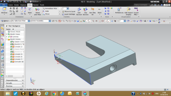 1つ File Curve Home Analysis SIEMENS X a CommandaE NX 9 - Modeling - [B.prt (Modified) ] 수 Immediate Hide PNG ト> and Hide.. Sh