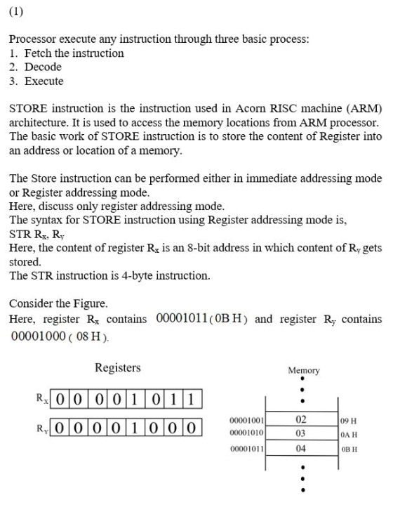 (1) Processor execute any instruction through three basic process: 1. Fetch the instruction 2. Decode 3. Execute STORE instru