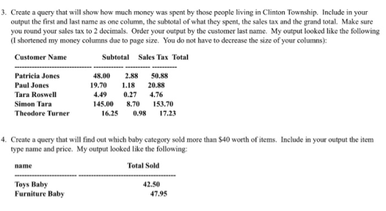 3. Create a query that will show how much money was spent by those people living in Clinton Township. Include in your output