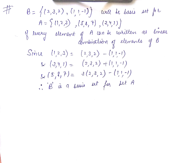 fl,,),0,1-) wll e bau ^t A inear A Con writtem as lemunt cornbinclon lemnts 2,3,2) - 1,1-1) (a,,) (2,3,2) 1,1, 1) 12,3) Sinu