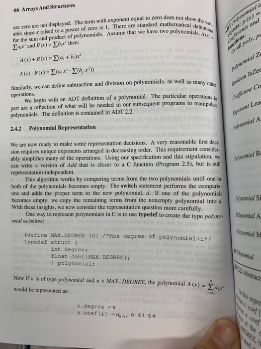 66 Arrays And Structures are zero are not displayed. The term with exponent equal to zero does not shouw able since x raised