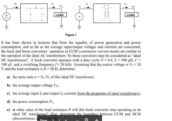 Is N N Vo Vs Vo Vs LOAD LOAD Figure 1 It has been shown in lectures that from the equality of power generation and power con