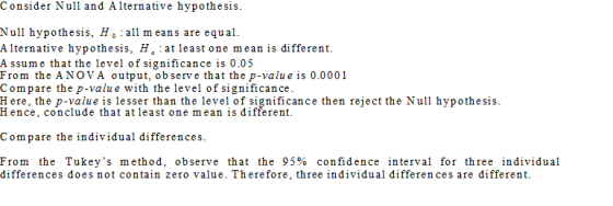 Consider Null and Alternative hypothesis Null hypothesis, H all m eans are equal A lternative hypothesis, H: at least one mea